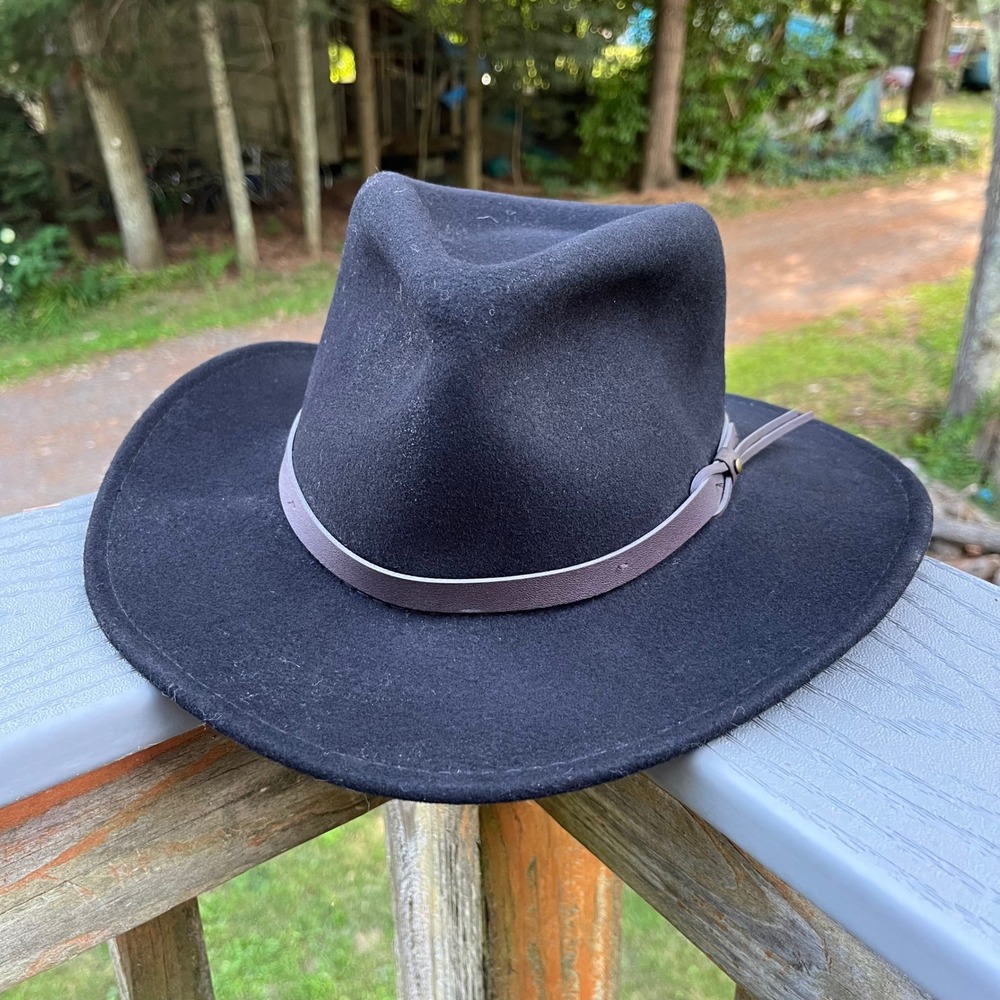 DPC Dorfman Pacific Co Black Wool Felt Fedora Hat Wide Brim Western Small Medium